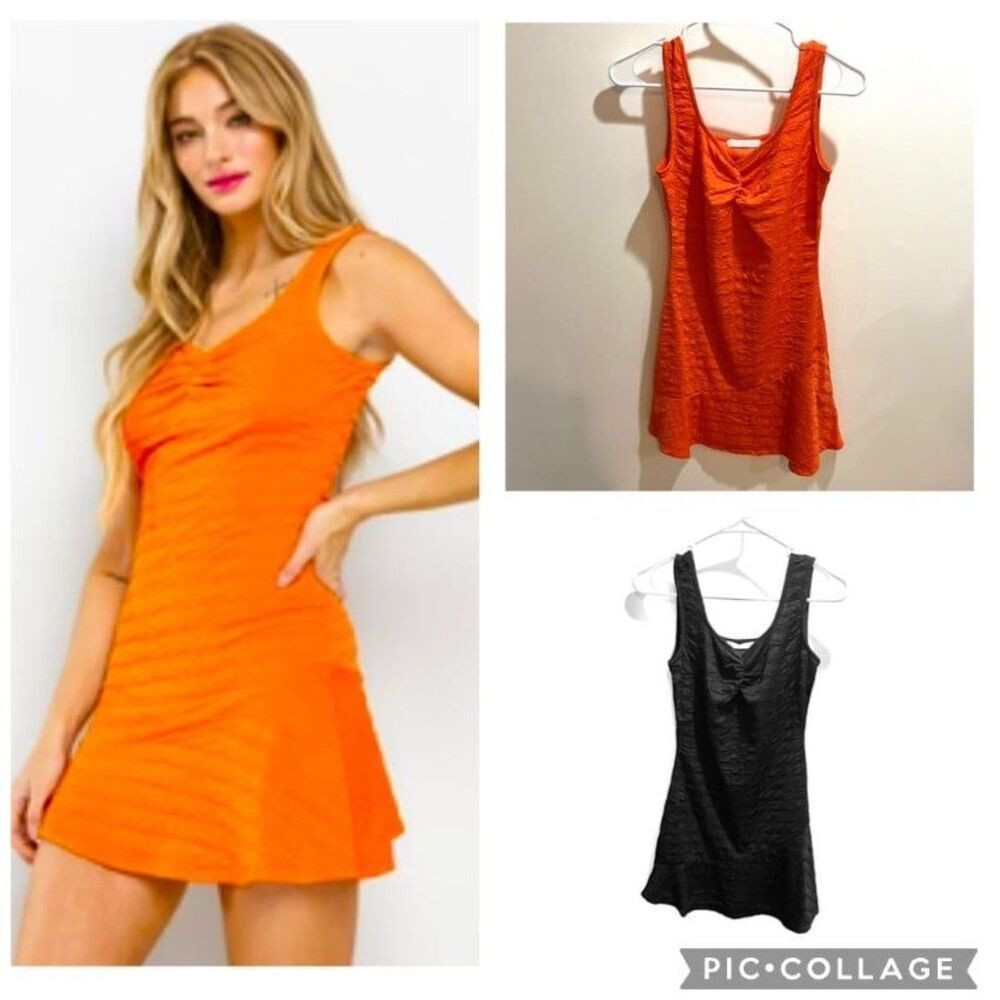 Ces femme Women Small Two Orange and Black Sleeveless Mini Dress Bundle